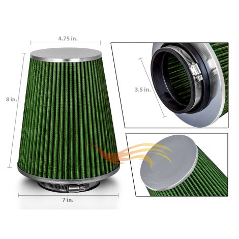 GREEN 3.5" 89mm Inlet Truck Air Intake Cone Replacement Quality Dry Air Filter