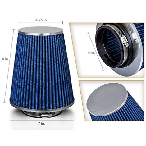 BLUE 4" 102mm Inlet Truck Air Intake Cone Replacement Quality Dry Air Filter