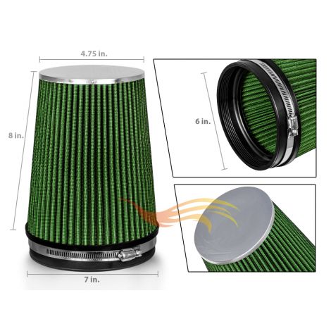 GREEN 6" 152mm Inlet Truck Air Intake Cone Replacement Quality Dry Air Filter