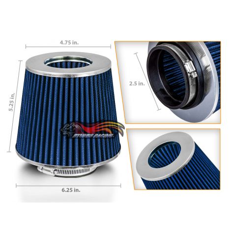 BLUE 2.5" 63.5mm Inlet Cold Air Intake Cone Replacement Quality Dry Air Filter