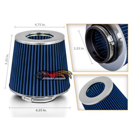 BLUE 3.25" 82.5mm Inlet Cold Air Intake Cone Replacement Quality Dry Air Filter