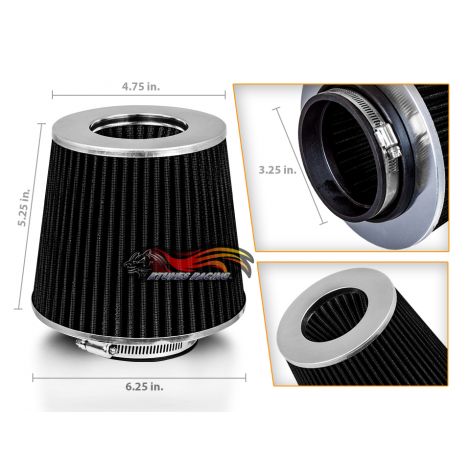 BLACK 3.25" 82.5mm Inlet Cold Air Intake Cone Replacement Quality Dry Air Filter