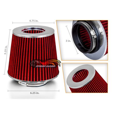 RED 3" 76mm Inlet Cold Air Intake Cone Replacement Quality Dry Air Filter