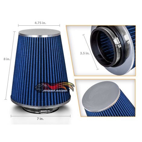 BLUE 3.5" 89mm Inlet Truck Air Intake Cone Replacement Quality Dry Air Filter
