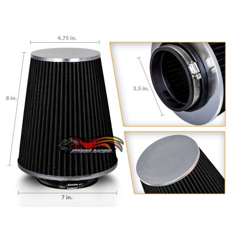 BLACK 3.5" 89mm Inlet Truck Air Intake Cone Replacement Quality Dry Air Filter