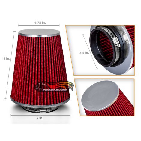 RED 3.5" 89mm Inlet Truck Air Intake Cone Replacement Quality Dry Air Filter