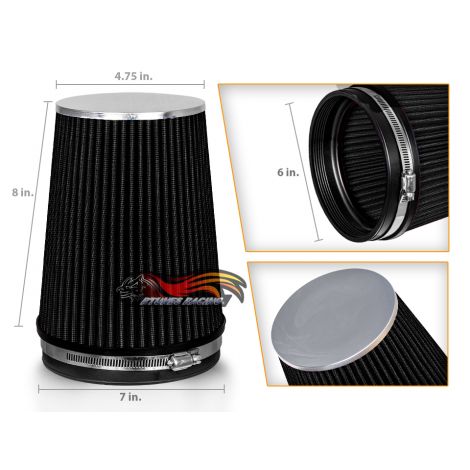 BLACK 6" 152mm Inlet Truck Air Intake Cone Replacement Quality Dry Air Filter