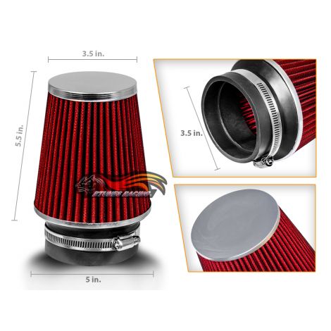 RED 3.5" 89mm Inlet Narrow Air Intake Cone Replacement Quality Dry Air Filter