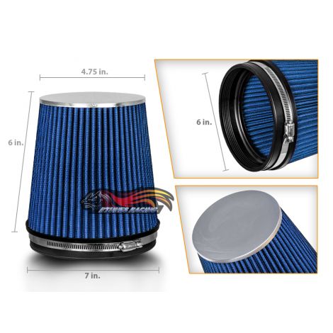 BLUE 6" 152mm Inlet Short Truck Air Intake Cone Replacement Quality Dry Air Filter
