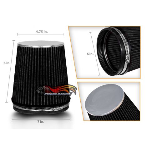 BLACK 6" 152mm Inlet Short Truck Air Intake Cone Replacement Quality Dry Air Filter