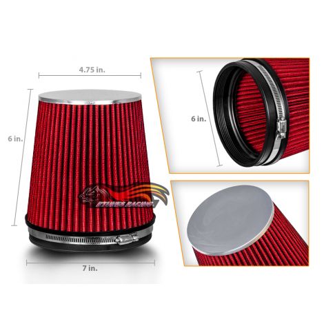 RED 6" 152mm Inlet Short Truck Air Intake Cone Replacement Quality Dry Air Filter