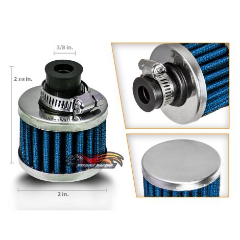 BLUE - 3/8" Inch (10mm) Inlet Air Breather Filter Universal Crankcase