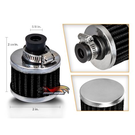 BLACK - 5/8" Inch (16mm) Inlet Air Breather Filter Universal Crankcase