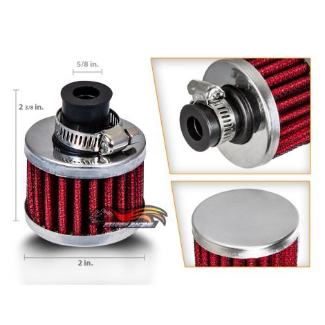 RED - 5/8" Inch (16mm) Inlet Air Breather Filter Universal Crankcase